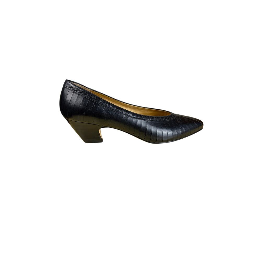 Vintage Calico Black Leather Sunburst Kitten Heel Pumps Size 7 Office